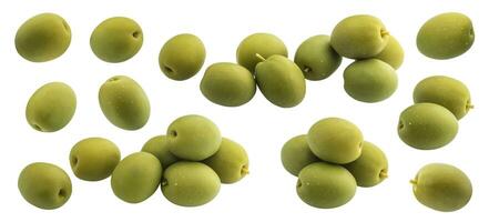 Green olive isolated on white background with clipping path photo