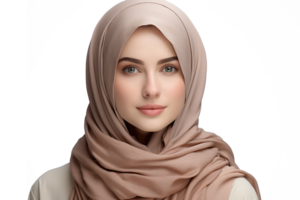 AI generated Portrait of beautiful muslim woman wearing hijab. Islamic woman isolated on white background png