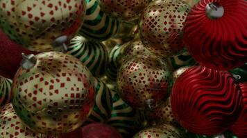 3d animation with dynamic movement of christmas ornaments. Video render in 4k.