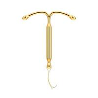 Birth Control Concept. Golden T Shape IUD Hormonal Intrauterine Device. 3d Rendering photo