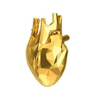 Gold Abstract Human Heart with Faceted Low-Poly Geometry Effect. 3d Rendering photo