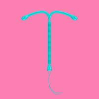 Birth Control Concept. Blue T Shape IUD Copper Intrauterine Device in Duotone Style. 3d Rendering photo