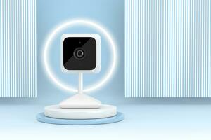 White Modern Web Camera Mockup on top of Product Presentation Stage or Pedestal. 3d Rendering photo