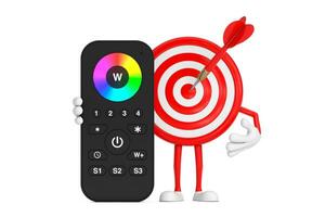 Archery Target and Dart in Center Cartoon Person Character Mascot with Infrared Remote Lighting Control for RGB Led Lamp or RGB Strip. 3d Rendering photo