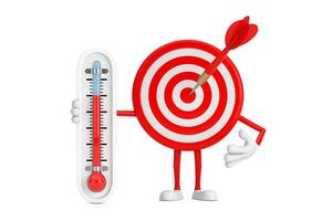 Archery Target and Dart in Center Cartoon Person Character Mascot with Outdoor Thermometer. 3d Rendering photo