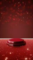 AI generated Crimson Velvet Christmas Background with a Minimalist Porcelain Podium Mockup photo