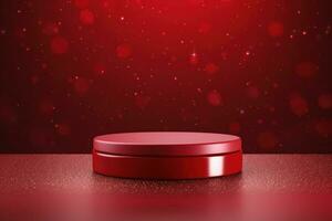 AI generated Crimson Velvet Christmas Background with a Minimalist Porcelain Podium Mockup photo