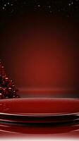 AI generated Crimson Velvet Christmas Background with a Minimalist Porcelain Podium Mockup photo