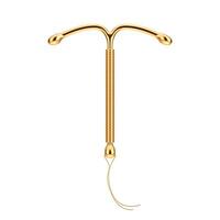 Birth Control Concept. Golden T Shape IUD Intrauterine Device. 3d Rendering photo