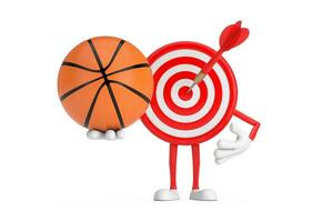 Archery Target and Dart in Center Cartoon Person Character Mascot with Basketball Ball. 3d Rendering photo