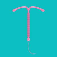 Birth Control Concept. Pink T Shape IUD Copper Intrauterine Device in Duotone Style. 3d Rendering photo