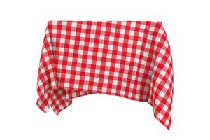 Surprise, Award or Prize Concept. Hidden Object Covered with Red Checkered Tablecloth Texture Fabric. 3d Rendering photo