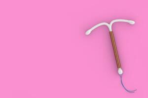 Birth Control Concept. T Shape IUD Copper Intrauterine Device. 3d Rendering photo