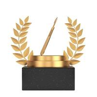 Winner Award Cube Gold Laurel Wreath Podium, Stage or Pedestal with Golden Surgical Scalpel. 3d Rendering photo