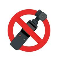 Black Pocket Handheld Gimbal Action Camera with Red Prohibition or Forbidden Sign. 3d Rendering photo