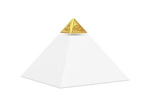 White Pyramid with Golden Top Masonic Symbol All Seeing Eye Pyramid Triangle. 3d Rendering photo