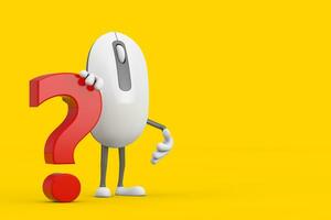 Computer Mouse Cartoon Person Character Mascot with Red Question Mark Sign. 3d Rendering photo