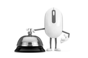 Computer Mouse Cartoon Person Character Mascot with Hotel Service Bell Call. 3d Rendering photo