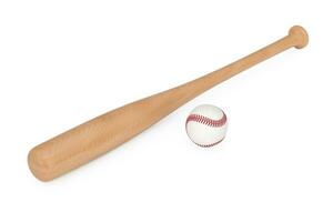 White Baseball Ball and Wooden Bat. 3d Rendering photo