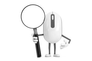 Computer Mouse Cartoon Person Character Mascot with Magnifying Glass. 3d Rendering photo