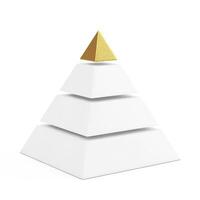 jerarquía concepto. blanco bloques pirámide con dorado cima. 3d representación foto
