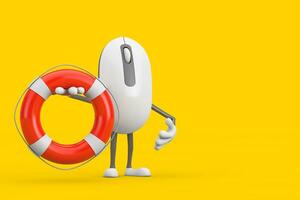 Computer Mouse Cartoon Person Character Mascot with Life Buoy. 3d Rendering photo