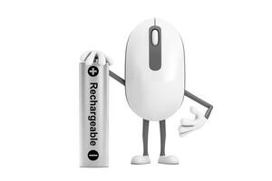 Computer Mouse Cartoon Person Character Mascot with Rechargeable Battery. 3d Rendering photo