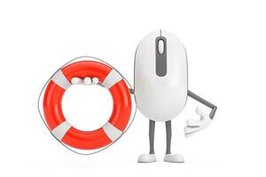 Computer Mouse Cartoon Person Character Mascot with Life Buoy. 3d Rendering photo