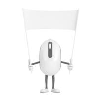 Computer Mouse Cartoon Person Character Mascot and Empty White Blank Banner with Free Space for Your Design. 3d Rendering photo