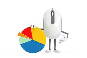 Computer Mouse Cartoon Person Character Mascot with Info Graphics Business Pie Chart. 3d Rendering photo