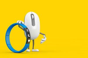 Computer Mouse Cartoon Person Character Mascot with Blue Fitness Tracker. 3d Rendering photo