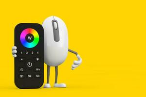 Computer Mouse Cartoon Person Character Mascot with Infrared Remote Lighting Control for RGB Led Lamp or RGB Strip. 3d Rendering photo