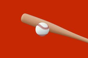 White Baseball Ball and Wooden Bat. 3d Rendering photo