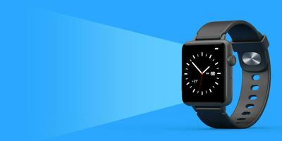 Black Modern Smart Watch Mockup with Blank Space for Your Design in Shape of Watch Screen Light. 3d Rendering photo