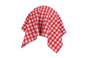 Surprise, Award or Prize Concept. Hidden Object Covered with Red Checkered Tablecloth Texture Fabric. 3d Rendering photo