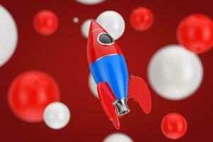 Startup Concept. Childs Toy Rocket. 3d Rendering photo