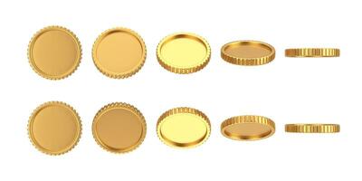 Abstract Cartoon Golden Blank Coin Web Icon Sign in Different Position. 3d Rendering photo