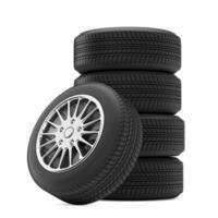 New Car Wheel Tires Pile. 3d Rendering photo