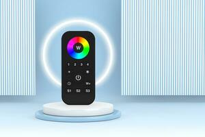Infrared Remote Lighting Control for RGB Led Lamp or RGB Strip on top of Product Presentation Stage or Pedestal. 3d Rendering photo
