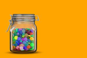 Jar with Different Kinds of Candies and Sweets. 3d Rendering photo