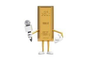 Golden Bar Cartoon Person Character Mascot with Modern Chrome Microphone. 3d Rendering photo