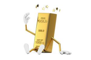 Seated Golden Bar Cartoon Person Character Mascot with Stars Around Head. 3d Rendering photo