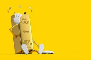 Seated Golden Bar Cartoon Person Character Mascot with Stars Around Head. 3d Rendering photo