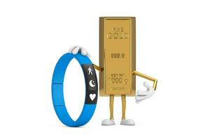 Golden Bar Cartoon Person Character Mascot with Blue Fitness Tracker. 3d Rendering photo