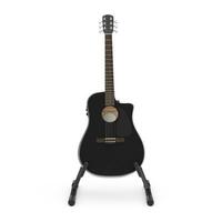 Black Wooden Acoustic Guitar with Guitar Stand. 3d Rendering photo