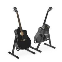 Black Wooden Acoustic Guitar with Guitar Stand. 3d Rendering photo