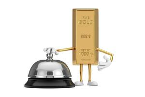 Golden Bar Cartoon Person Character Mascot with Hotel Service Bell Call. 3d Rendering photo