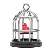 Abstract Cartoon Chrome CAge with Red Bird Web Icon Sign. 3d Rendering photo