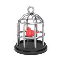 Abstract Cartoon Chrome CAge with Red Bird Web Icon Sign. 3d Rendering photo