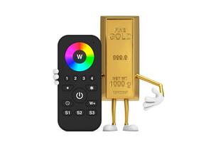 Golden Bar Cartoon Person Character Mascot with Infrared Remote Lighting Control for RGB Led Lamp or RGB Strip. 3d Rendering photo
